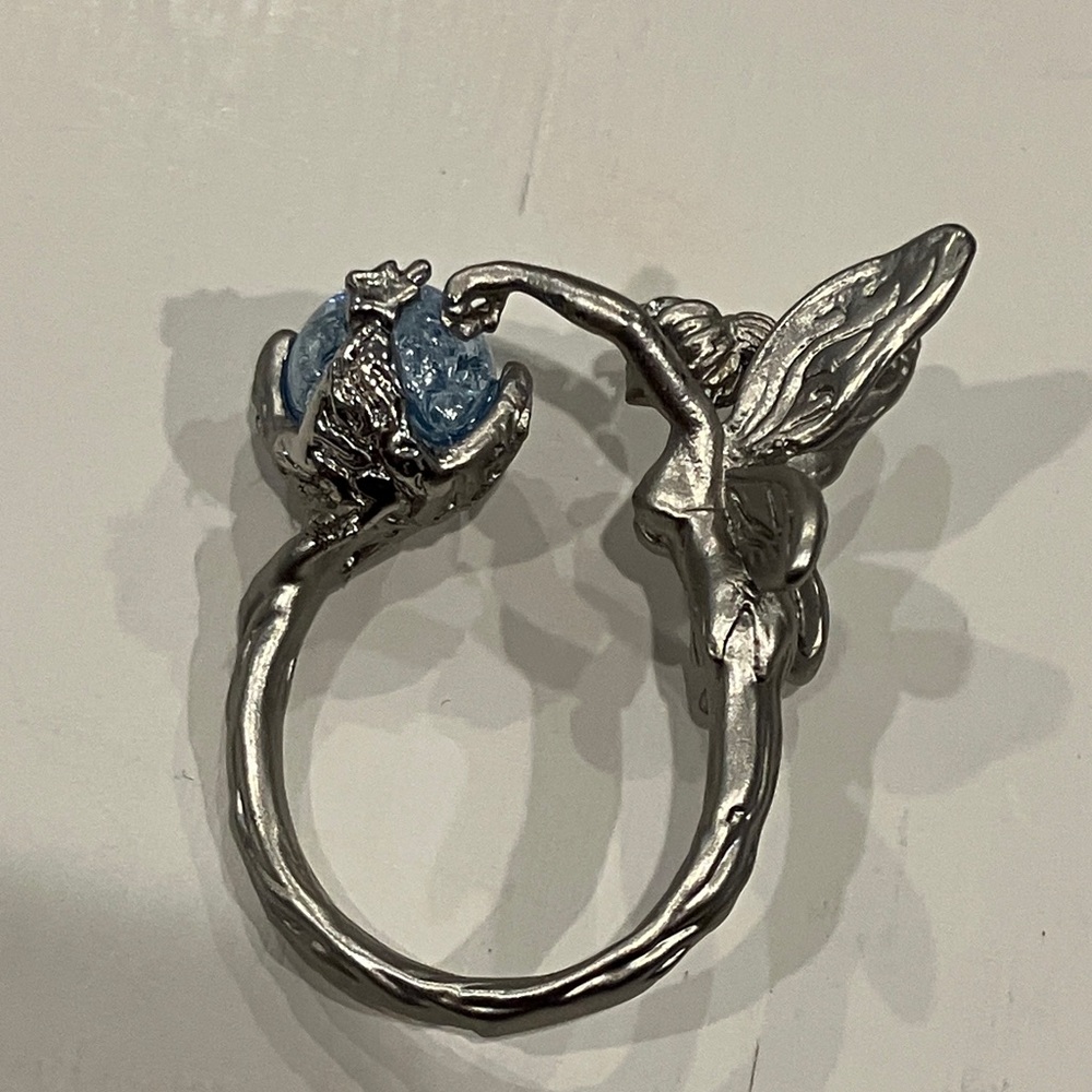 Silver Fairy Ring with Aquamarine-Blue Orb - Picture 5 of 6